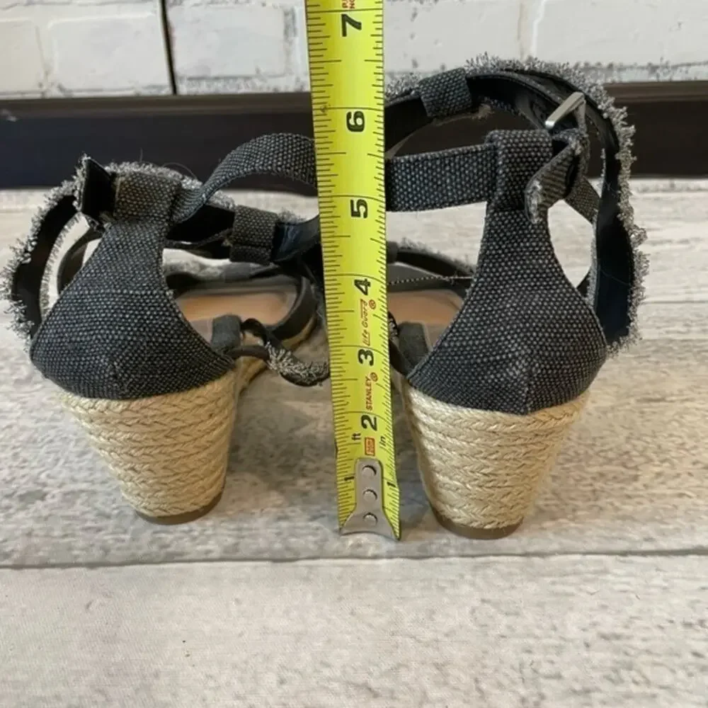Chaps Espadrilles Ankle Strap Wedge Sandal Low Heel Denim Sz 11 NWOT Vacation